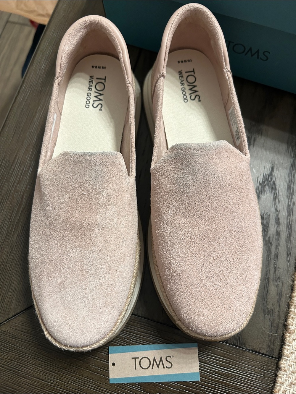 TOMS💗Slip-On LEATHER Espadrille Jocelyn SNEAKERS in Ballet Pink. Worn 1X! Sz 8.5 - Picture 15 of 15